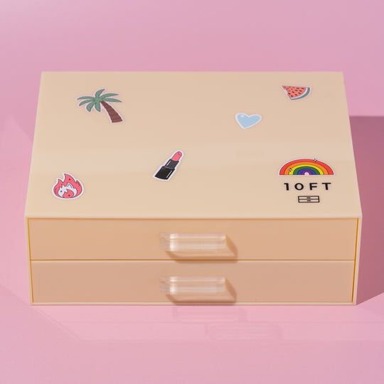 CREAM MAKEUP ORGANIZER DRAWERS WITH MAKEUP STICKERS