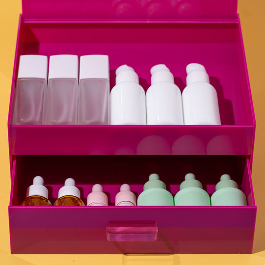 PURPLE MAKEUP ORGANIZER DRAWERS WITH MAKEUP